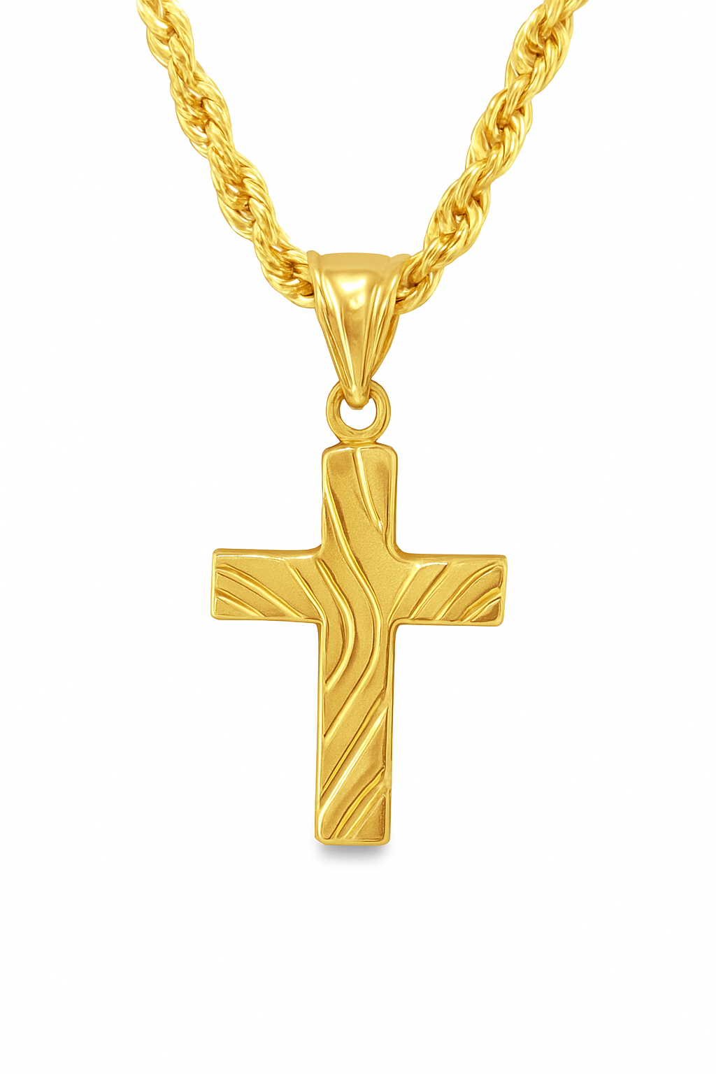 10K Yellow Gold Crucifix Cross Necklace | Two-Tone Religious Pendant with Rope Chain | Jewelry Palace