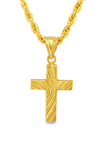 10K Yellow Gold Crucifix Cross Necklace | Two-Tone Religious Pendant with Rope Chain | Jewelry Palace