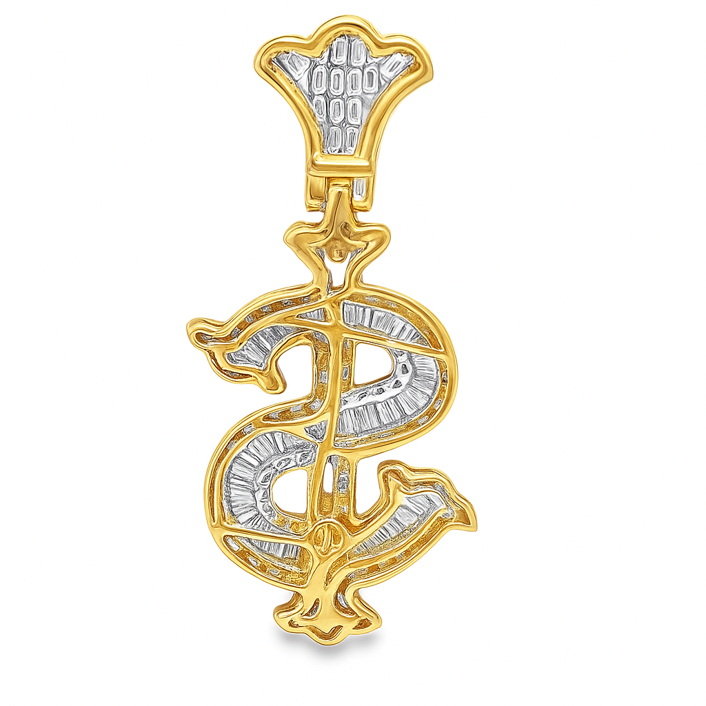 10K Yellow Gold Baguette Diamond "Dollar Sign" Pendant 1.65 ctw