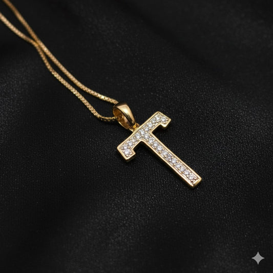 10K Yellow Gold Diamond "T" Initial Pendant Necklace for Women | 1/2 CTW