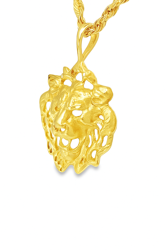 10K Yellow Gold Lion Face Pendant Necklace Set – Bold & Regal Design | Jewelry Palace