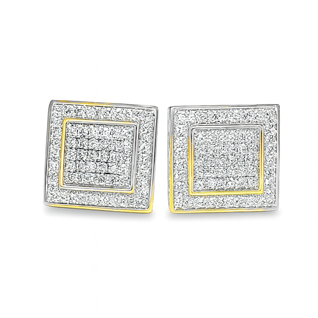 10K Yellow Gold Diamond Square Stud Earrings 0.38 ctw | Jewelry Palace
