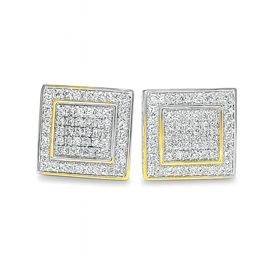 10K Yellow Gold Diamond Square Stud Earrings 0.38 ctw | Jewelry Palace