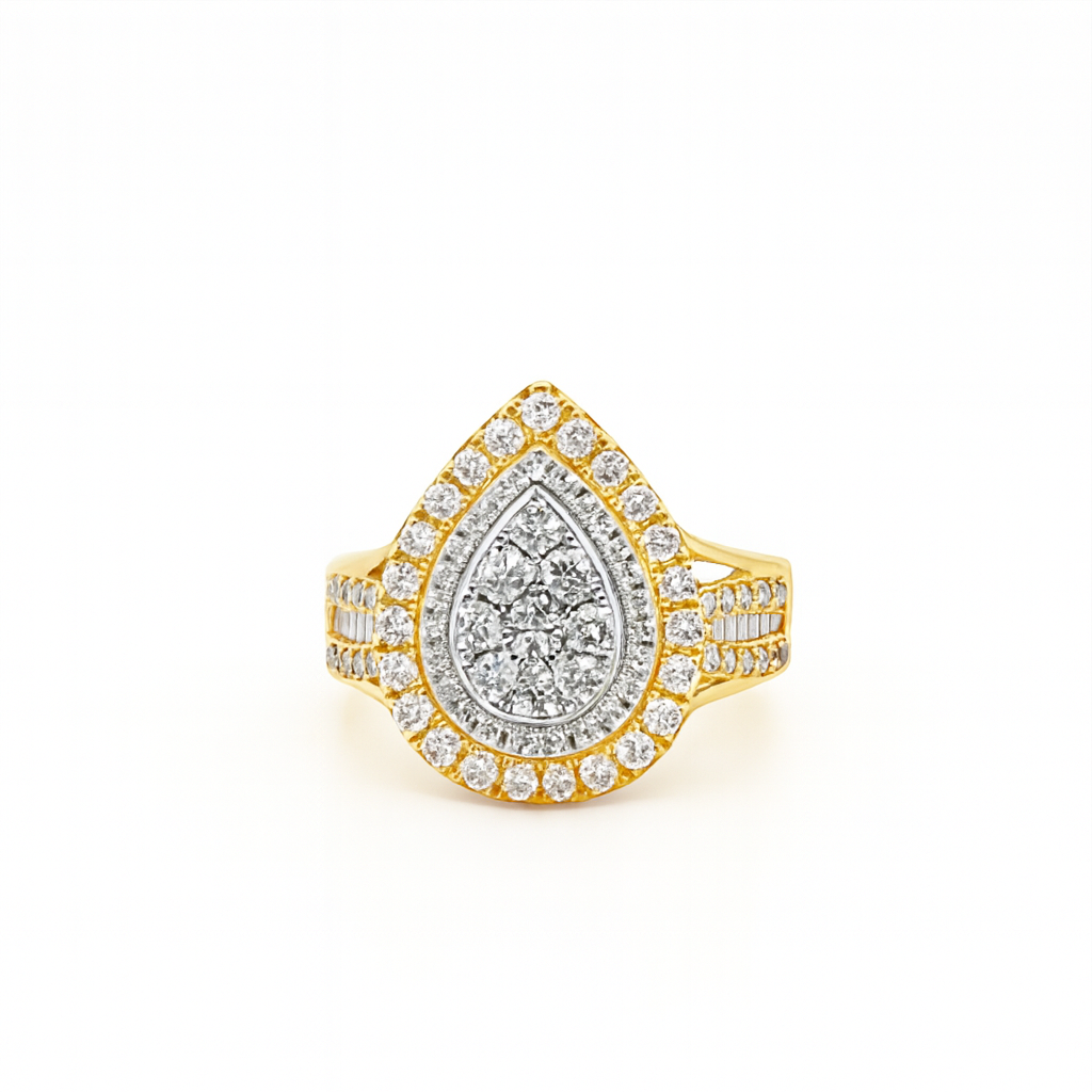 10K Yellow Gold Pear Shaped Diamond Ring 0.98 ctw
