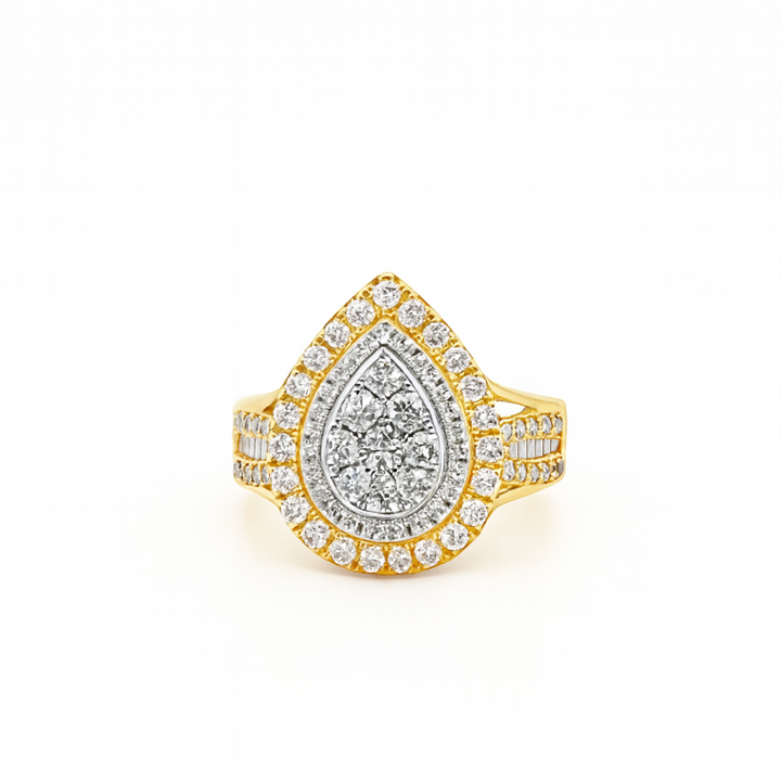 10K Yellow Gold Pear Shaped Diamond Ring 0.98 ctw