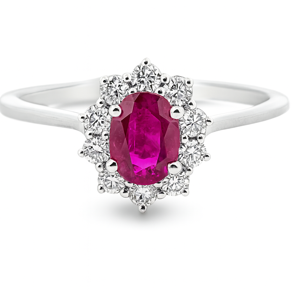 10K White Gold Oval Ruby & Diamond Ring 0.25 ctw