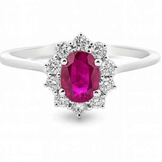10K White Gold Oval Ruby & Diamond Ring 0.25 ctw