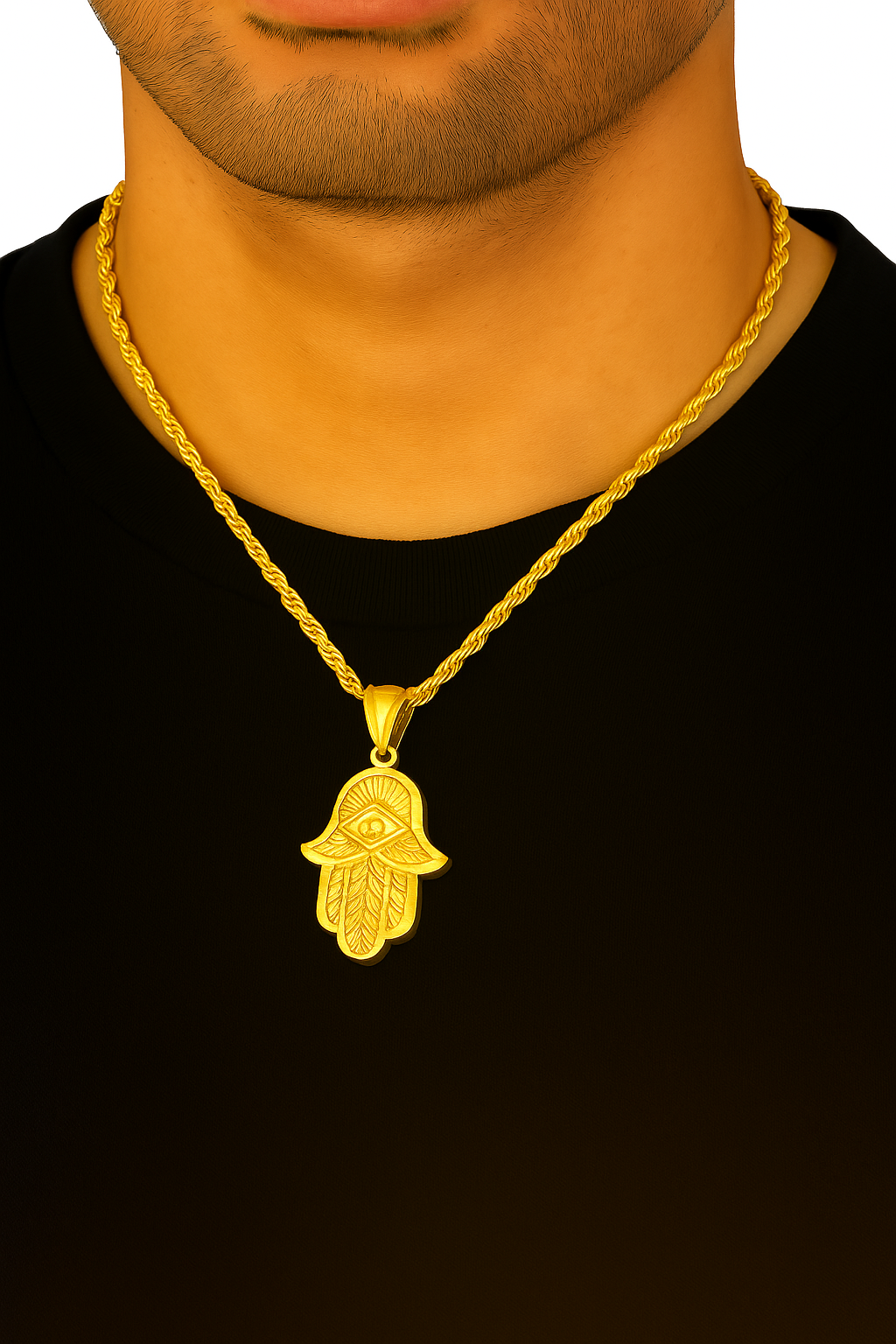 10K Yellow Gold Hamsa Hand with Eye Pendant Necklace Set – Protection & Luck | Jewelry Palace