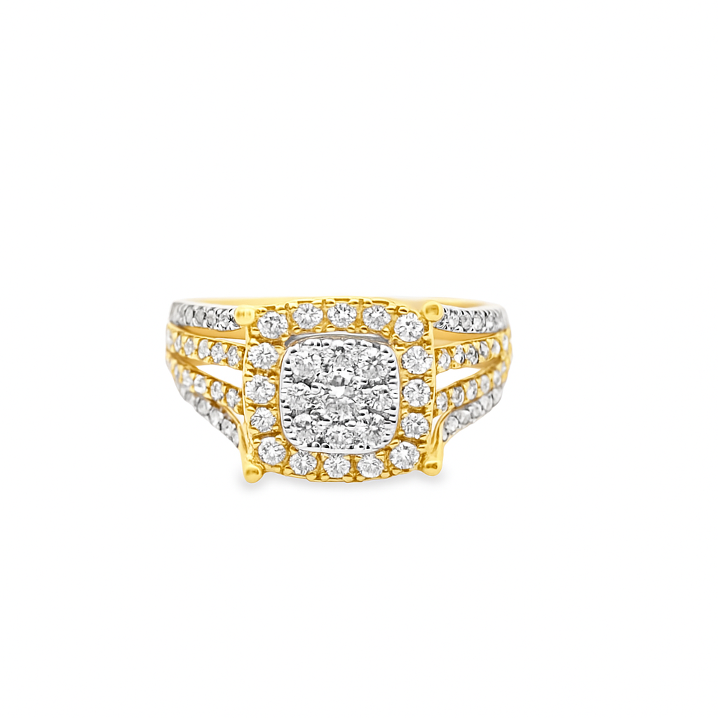 10K TwoTone Gold Square Diamond Ring Cluster Set 0.95 ctw
