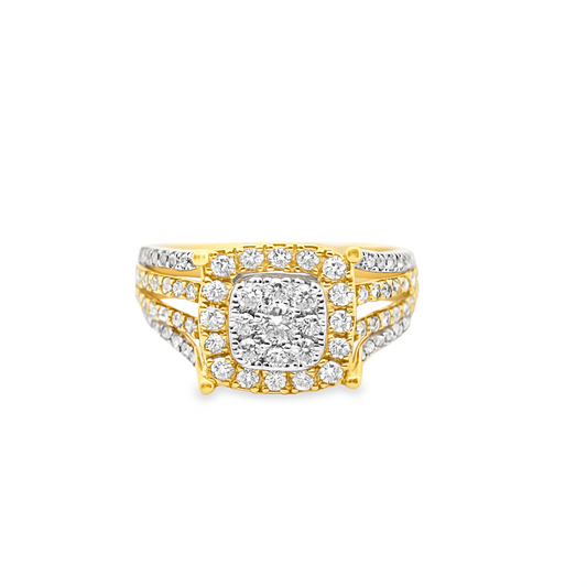 10K TwoTone Gold Square Diamond Ring Cluster Set 0.95 ctw