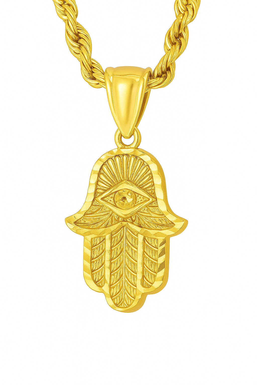 10K Yellow Gold Hamsa Hand with Eye Pendant Necklace Set – Protection & Luck | Jewelry Palace