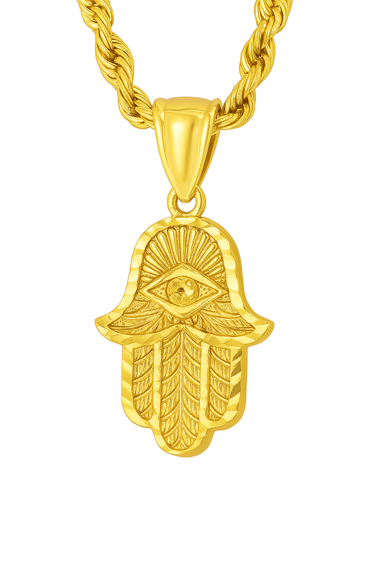 10K Yellow Gold Hamsa Hand with Eye Pendant Necklace Set – Protection & Luck | Jewelry Palace