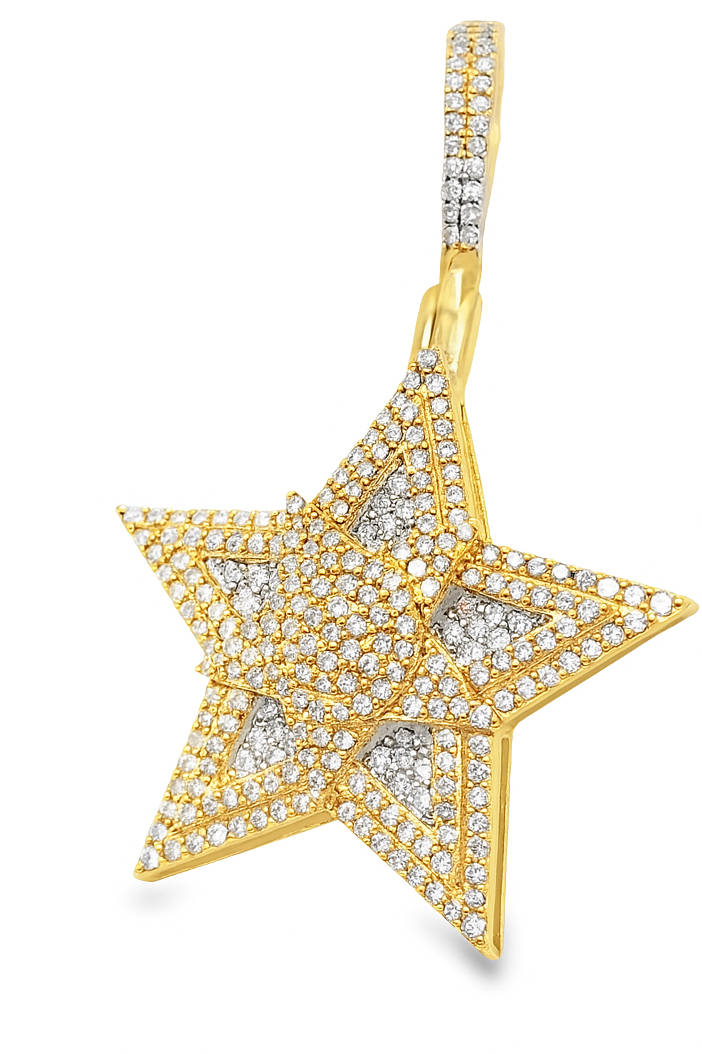 10K Yellow Gold Diamond Star Pendant 0.80 ctw | Round Brilliant Cut Iced-Out Charm