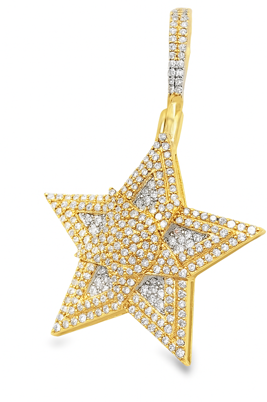 10K Yellow Gold Diamond Star Pendant 0.80 ctw | Round Brilliant Cut Iced-Out Charm