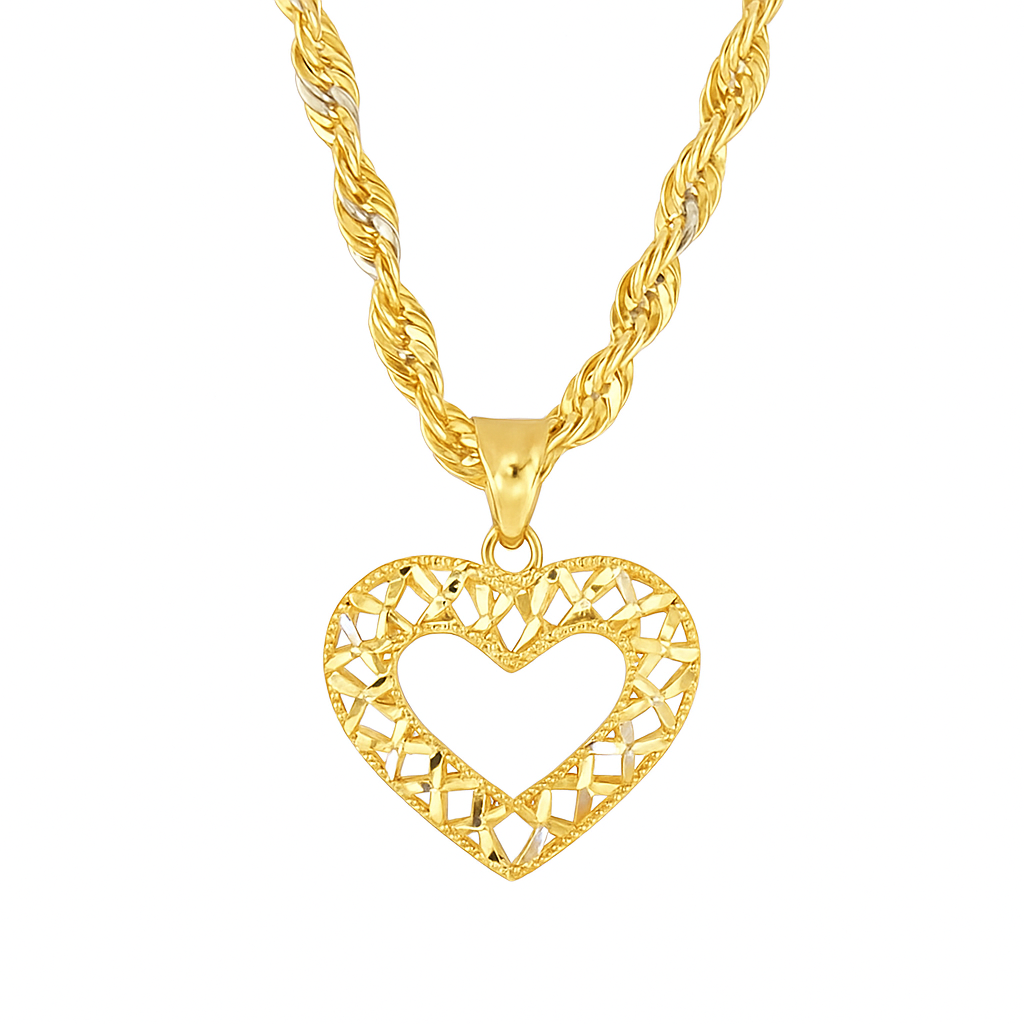 10K Yellow Gold Open Heart Pendant Necklace Set – Diamond-Cut Love Design | Jewelry Palace