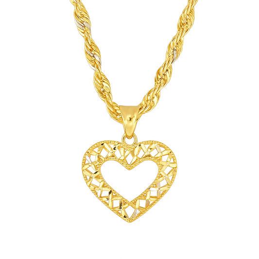 10K Yellow Gold Open Heart Pendant Necklace Set – Diamond-Cut Love Design | Jewelry Palace