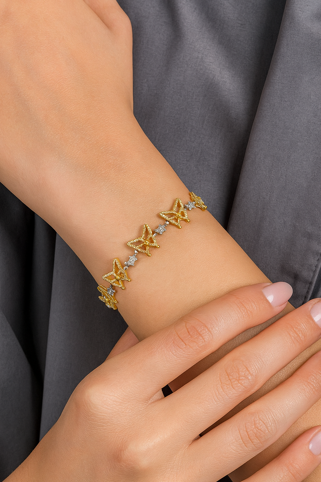 10K Yellow & White Gold Women’s Diamond Butterfly Bracelet 1.25 ctw – Elegant Two-Tone Design | Jewelry Palace