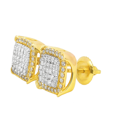 10K Yellow Gold 0.50 CTW Baguette Diamond Square Earrings