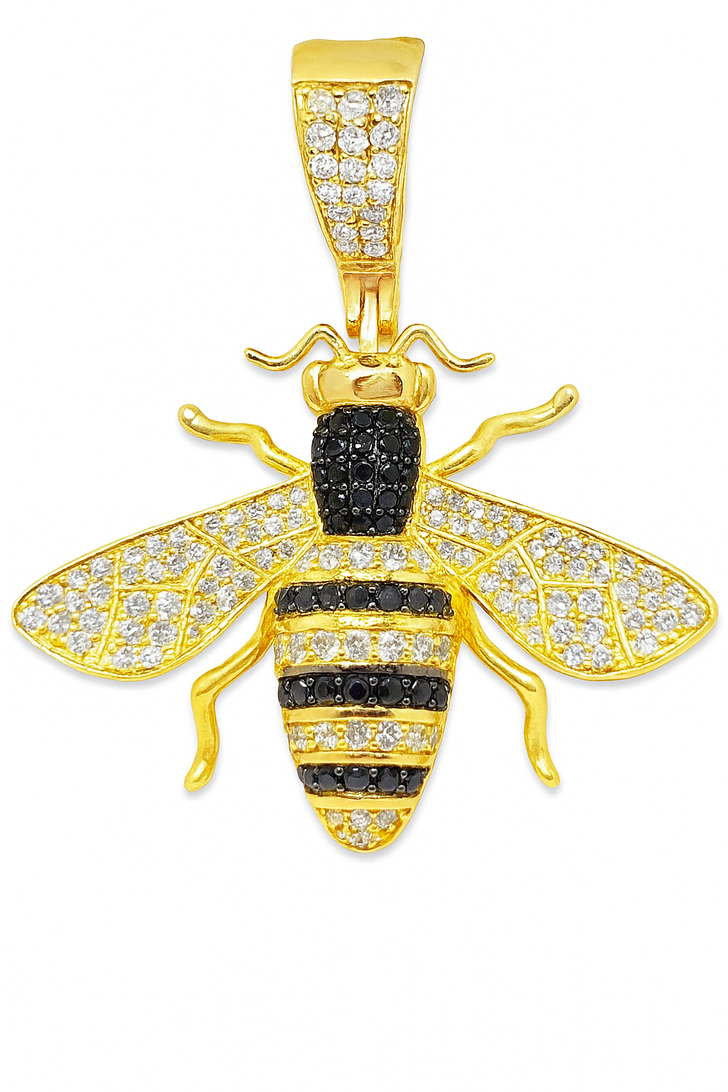 10K Yellow Gold Diamond Bee Pendant with Black and White Diamond 1.25 ctw
