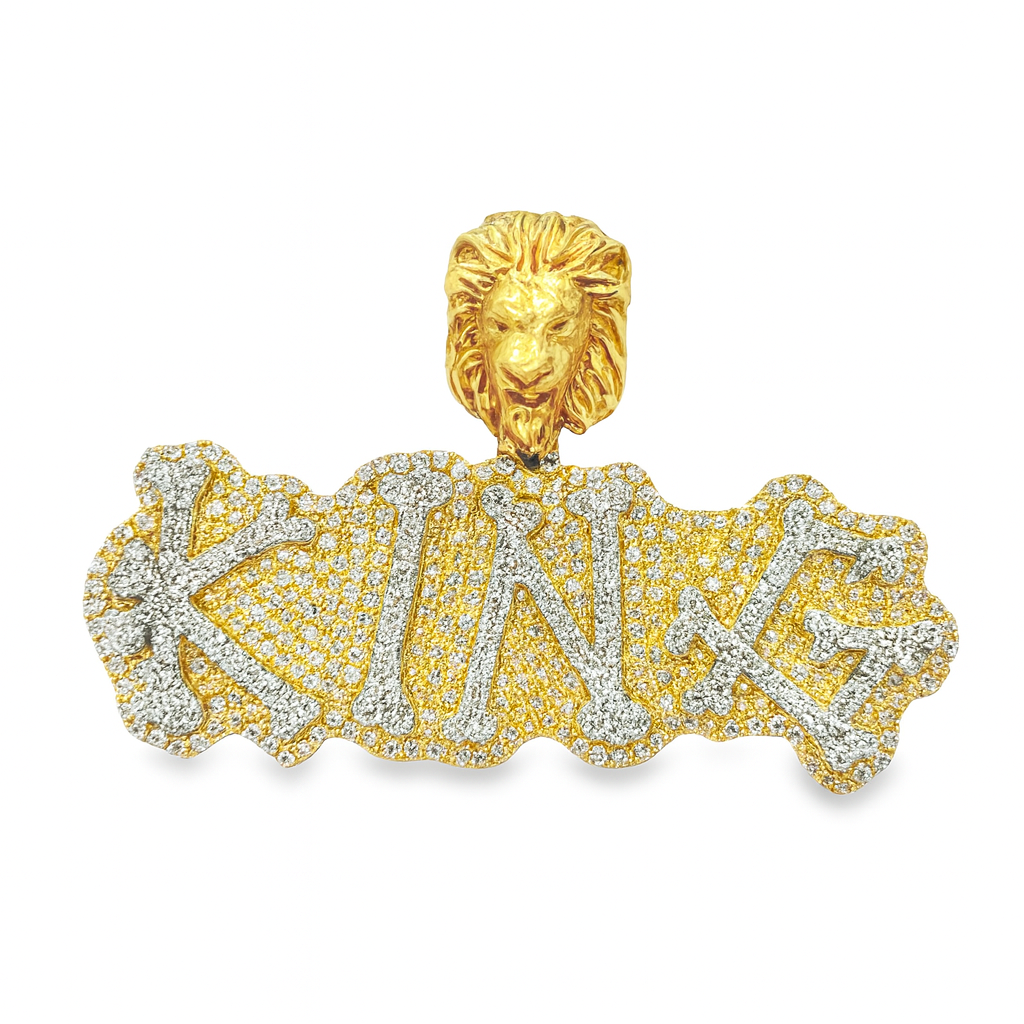 10K Yellow Gold Diamond “KING” Pendant with Lion Head Bail 2.00 ctw