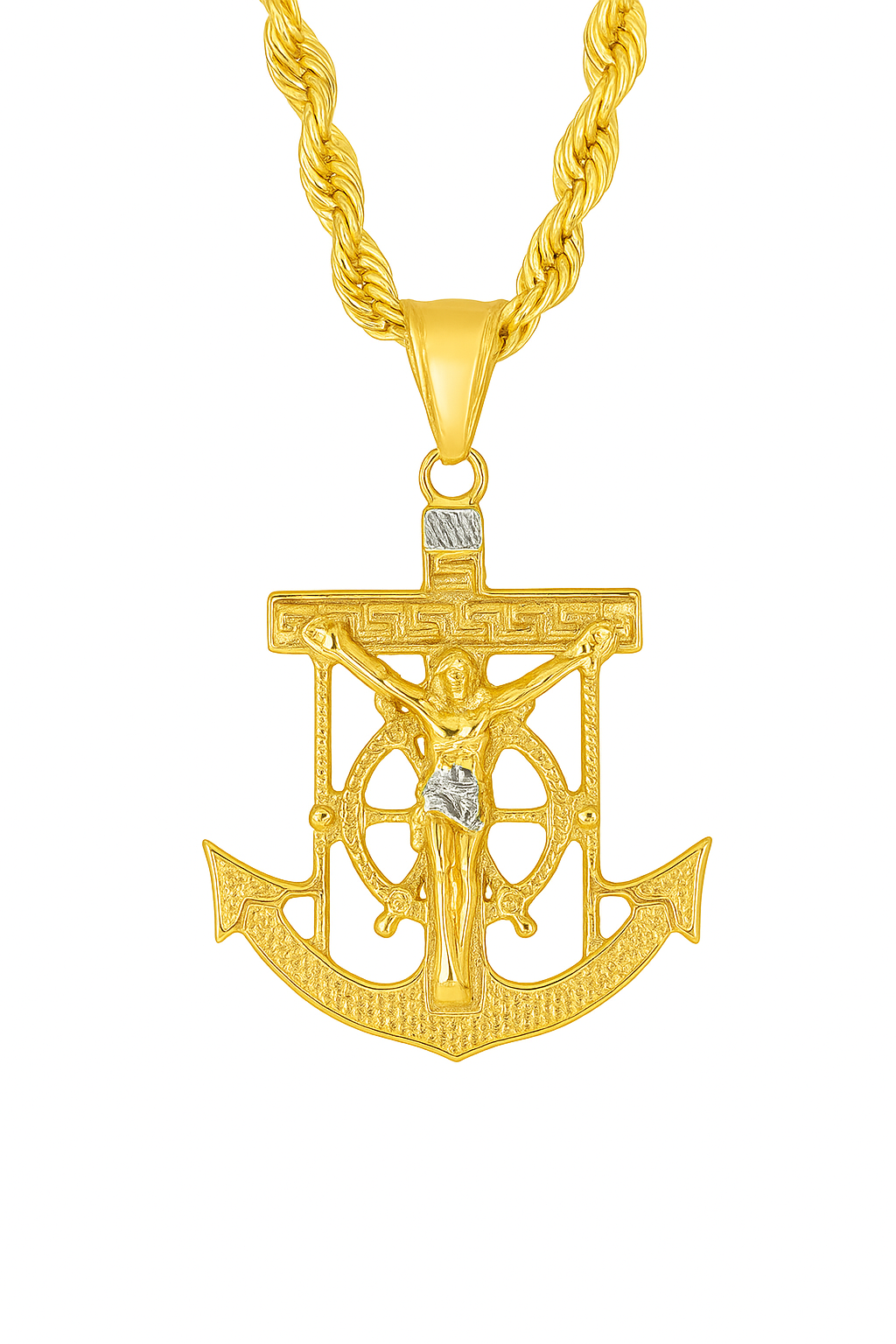 10K Yellow Gold Anchor Crucifix Pendant Necklace Set – Faith & Strength Design | Jewelry Palace