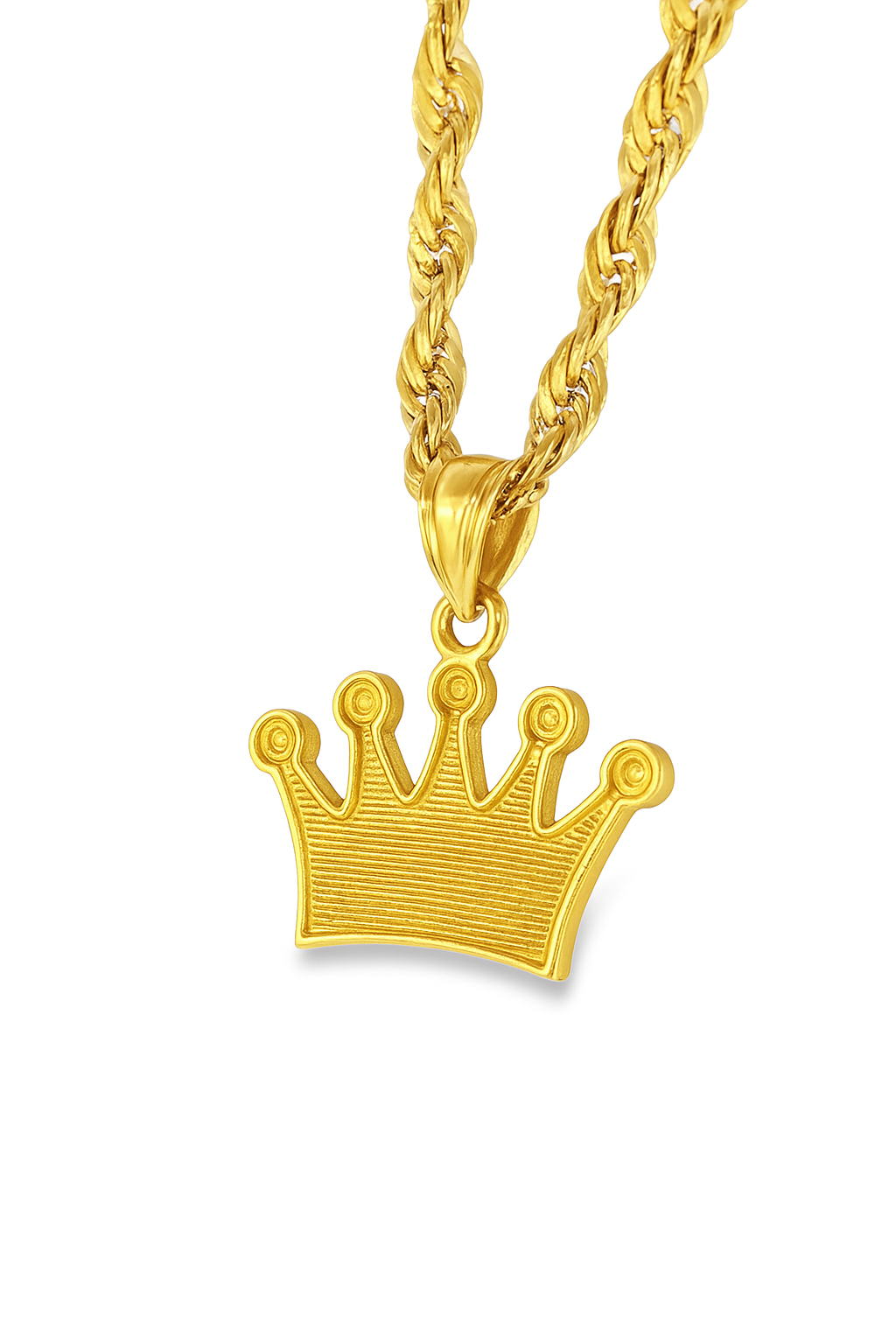 10K Yellow Gold Crown Charm Necklace | Royal-Inspired Pendant with Rope Chain | Jewelry Palace