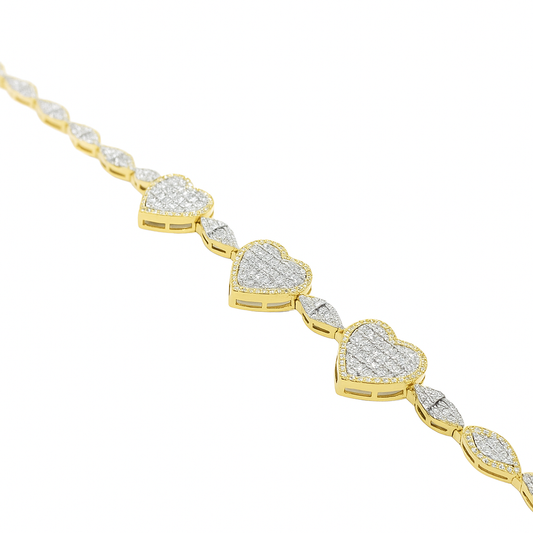 10K Yellow Gold Marquise & Heart Diamond Bracelet 2.05 ctw – Elegant Women’s Link Design | Jewelry Palace