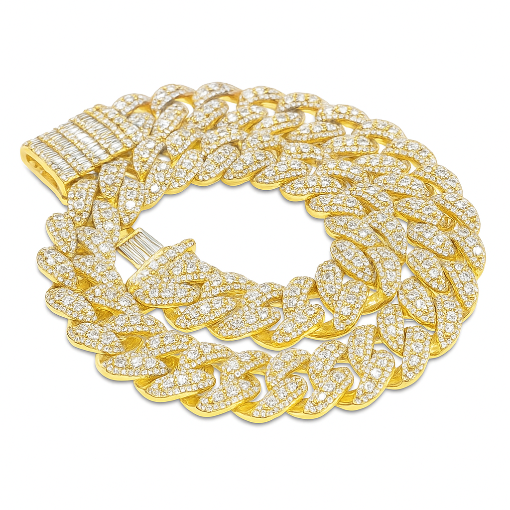 10K Yellow Gold Baguette Diamond Cuban Link Bracelet 8mm 3.37 CTW | Jewelry Palace