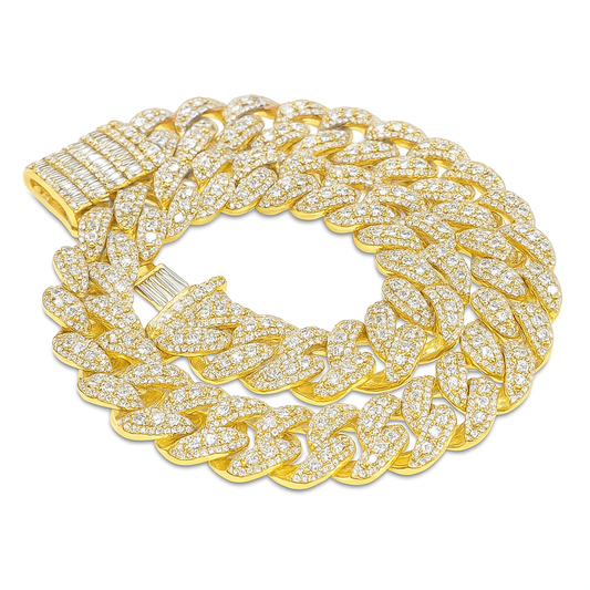 10K Yellow Gold Baguette Diamond Cuban Link Bracelet 8mm 3.37 CTW | Jewelry Palace