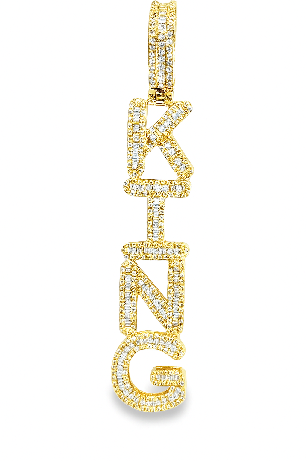 10K Yellow Gold Baguette Diamond VERTICAL King Pendant 1.75 ctw