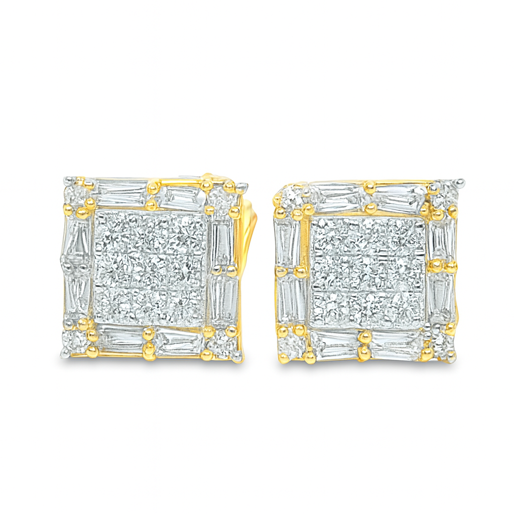 10K Yellow Gold Diamond Square Stud Earrings 0.50 ctw | Jewelry Palace
