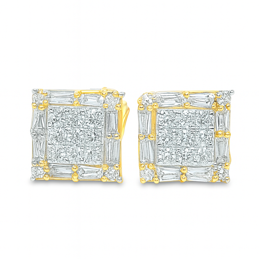 10K Yellow Gold Diamond Square Stud Earrings 0.50 ctw | Jewelry Palace