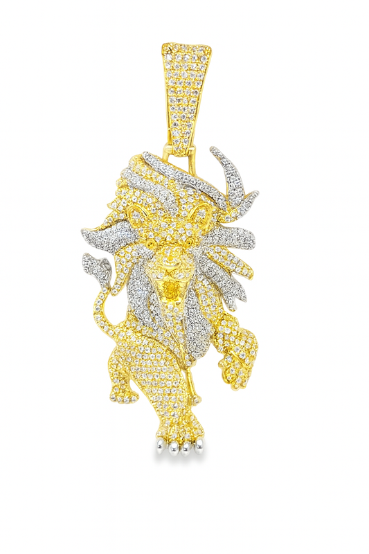 10K Yellow Gold Diamond Lion Pendant 2.30 ctw | Iced Out Round Brilliant Pendant for Men – Jewelry Palace
