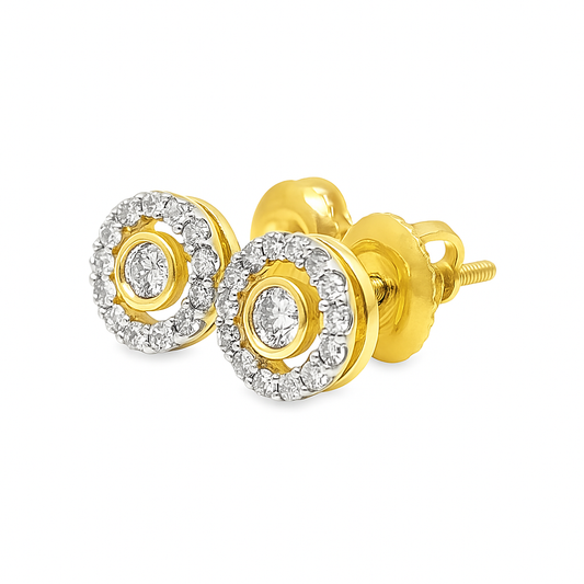 10K Yellow Gold Diamond Halo Earrings – 1/4 CTW Center Stone Design | Jewelry Palace