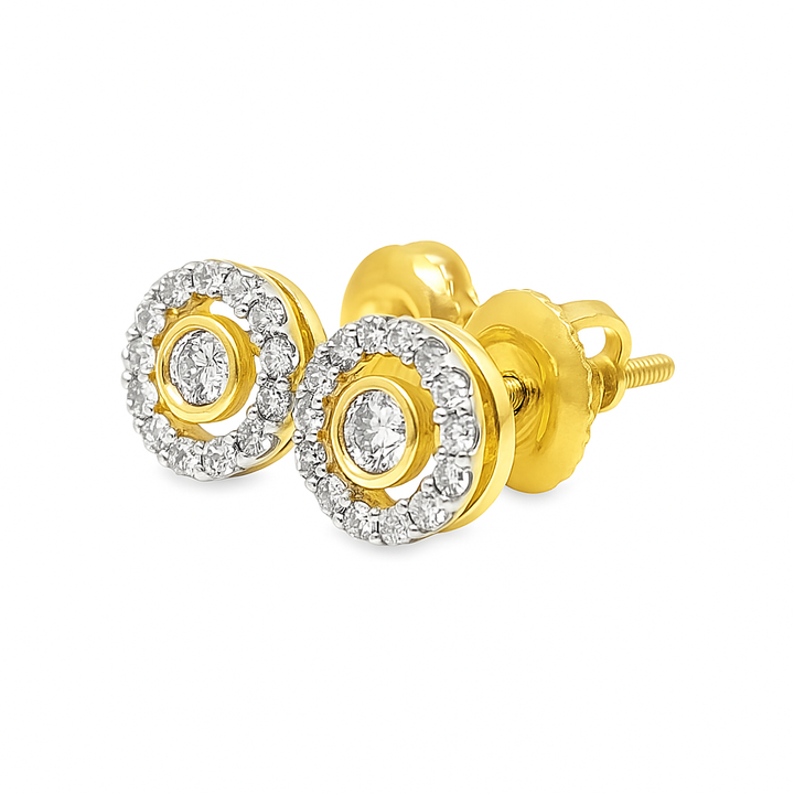 10K Yellow Gold Diamond Halo Earrings – 1/4 CTW Center Stone Design | Jewelry Palace