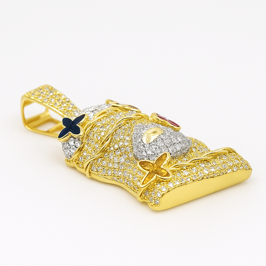 10K Yellow Gold Diamond Jesus Pendant 2.0 ctw | Multicolor Butterfly Accent Iced-Out Pendant