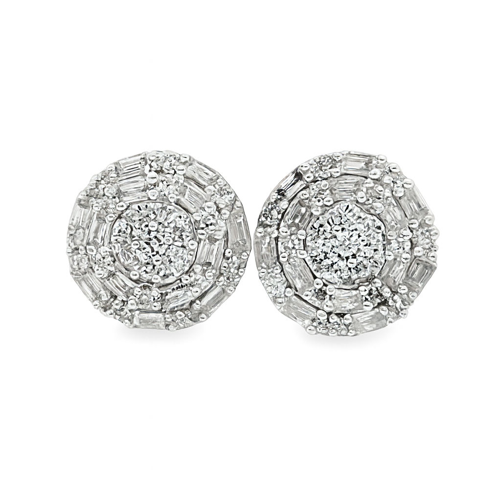 10K White Gold Diamond Round Cluster Stud Earrings 0.50 CTW | Jewelry Palace