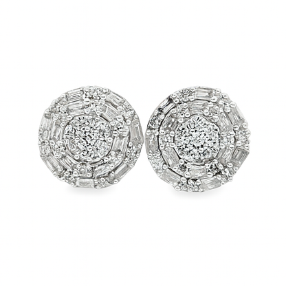 10K White Gold Diamond Round Cluster Stud Earrings 0.50 CTW | Jewelry Palace