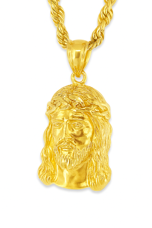 10K Yellow Gold Jesus Face Pendant Necklace Set – Faith & Strength in Gold | Jewelry Palace