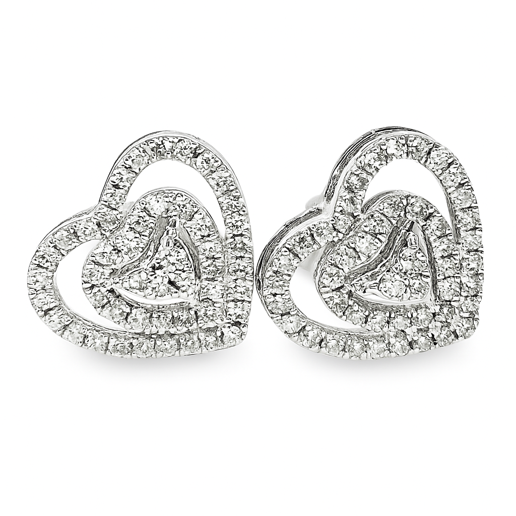 10K Yellow & White Gold 0.18 ctw Diamond Double Heart Earrings | Two-Tone Variant | Jewelry Palace