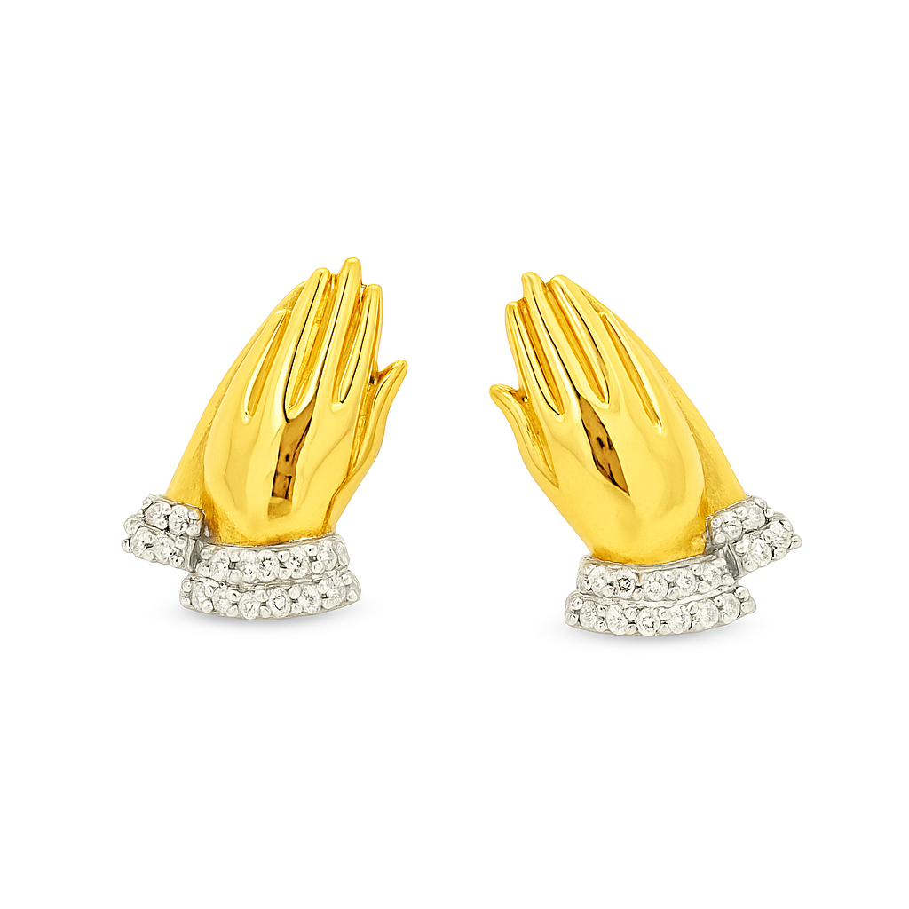 10K Yellow Gold Diamond Praying Hands Earrings | 1/12 CTW Faith-Inspired Studs