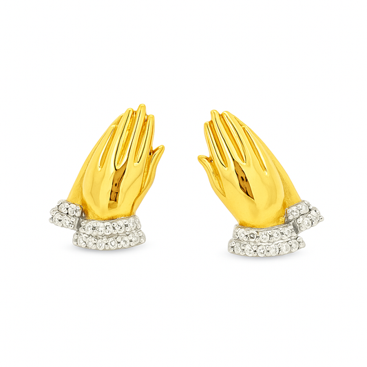 10K Yellow Gold Diamond Praying Hands Earrings | 1/12 CTW Faith-Inspired Studs
