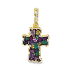 10K Yellow Gold Multi-Gemstone Diamond Cross Pendant 3.50ctw