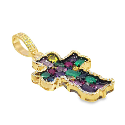 10K Yellow Gold Multi-Gemstone Diamond Cross Pendant 3.50ctw