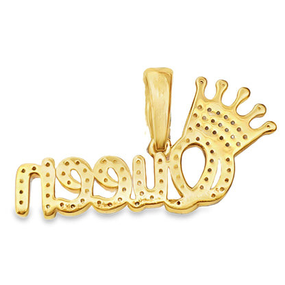 10K Yellow Gold "Queen" Diamond Pendant with Crown 0.90ctw