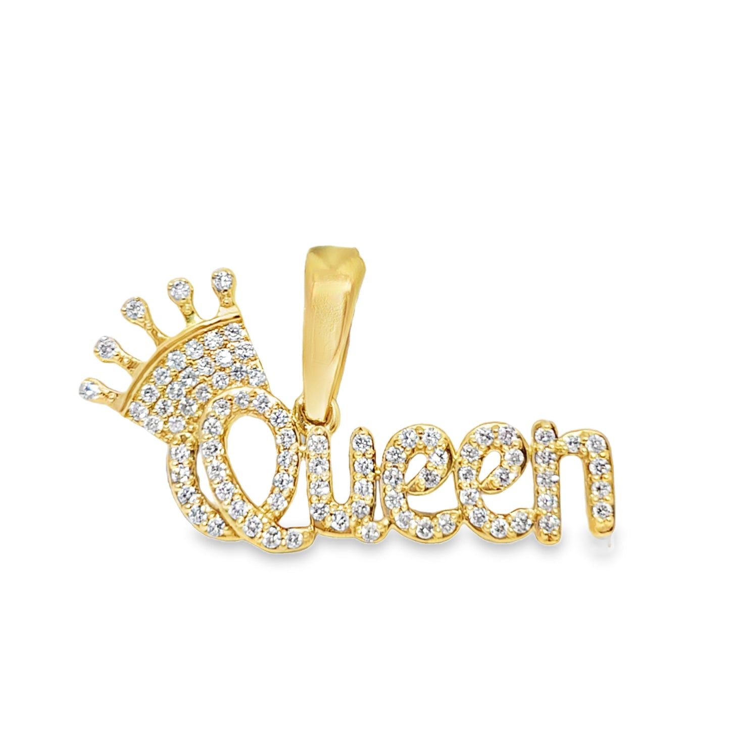 10K Yellow Gold "Queen" Diamond Pendant with Crown 0.90ctw