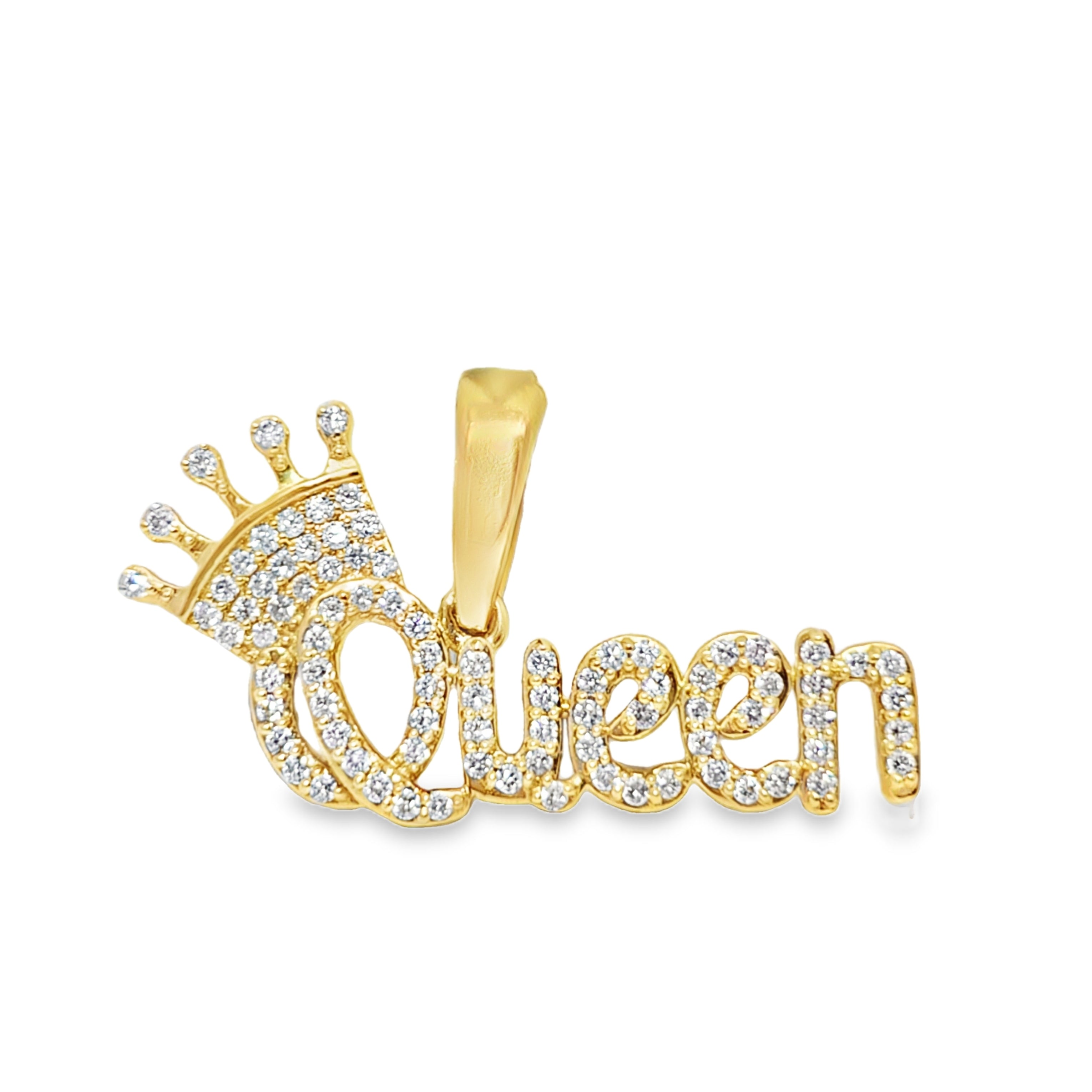 10K Yellow Gold "Queen" Diamond Pendant with Crown 0.90ctw