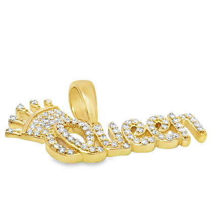 10K Yellow Gold "Queen" Diamond Pendant with Crown 0.90ctw