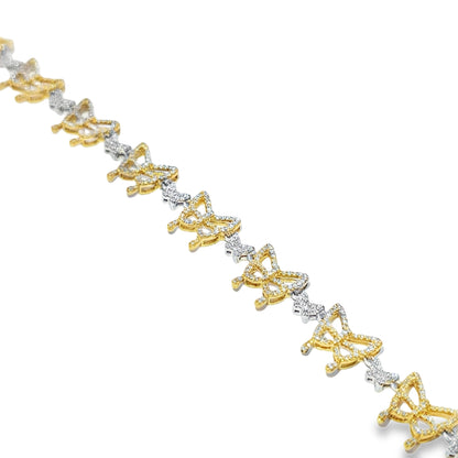 Women's Elegant Butterfly Bracelet 1.25 ctw Diamond 10K Yellow and White Gold