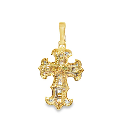 10K Yellow Gold Baguette & Round Diamond Cross Pendant 1.50ctw
